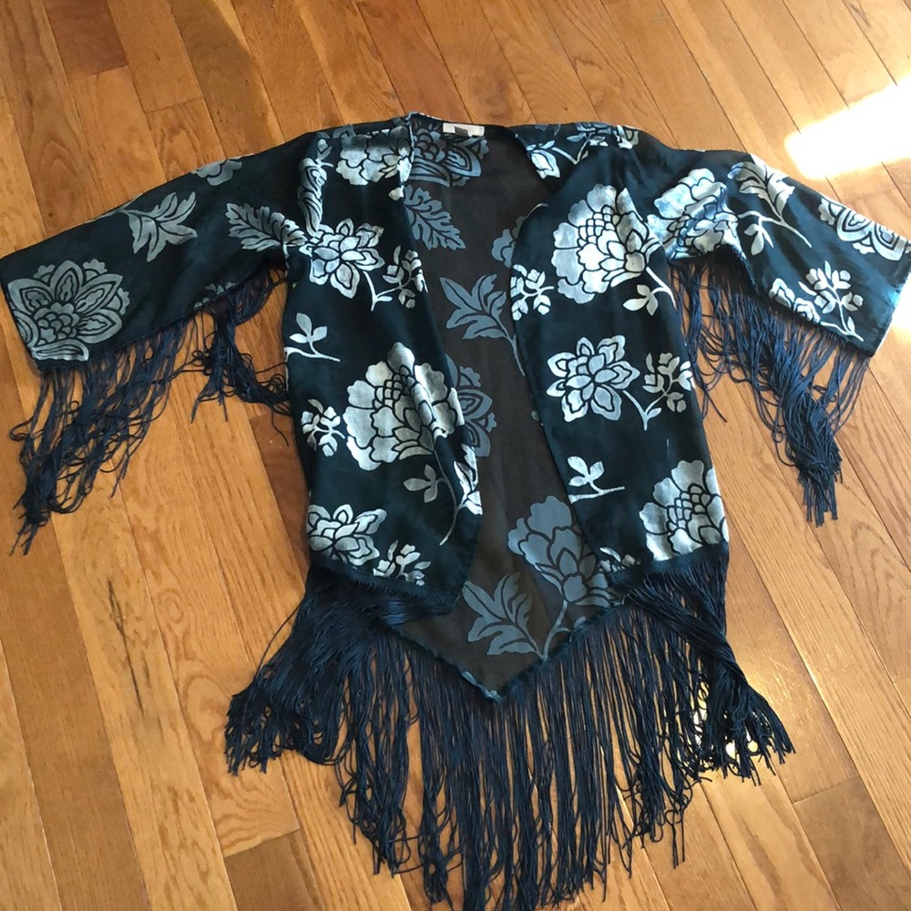 Velvet chiffon floral kimono